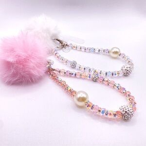 🌸Sparkly Crystal Beads Pom-Pom Keychain/Phone Bag Chain Charm Wristlet Bracelet